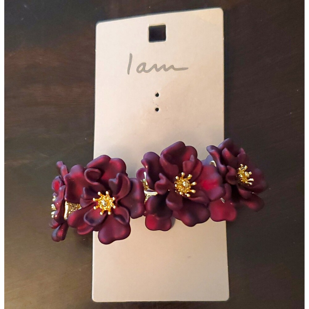 I am Burgundy & Gold Floral Flower Bracelet for Women